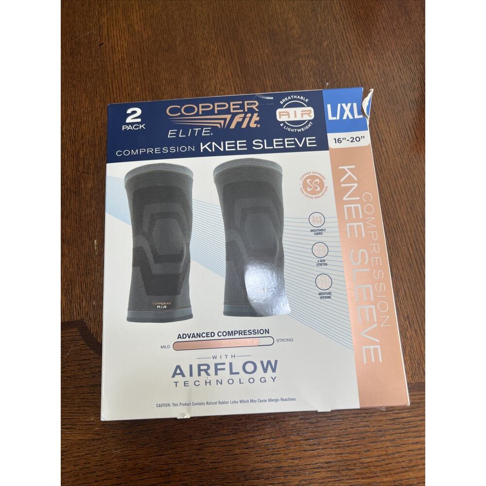 Copper Fit Elite Compression Knee Sleeve 2 Pack L/XL 16-20" Airflow Technology
